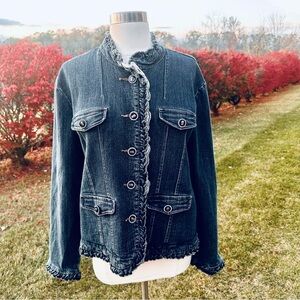 Berek 2 Rhinestone & Cameo Button Jean Jacket By Takako Sakon Size XL